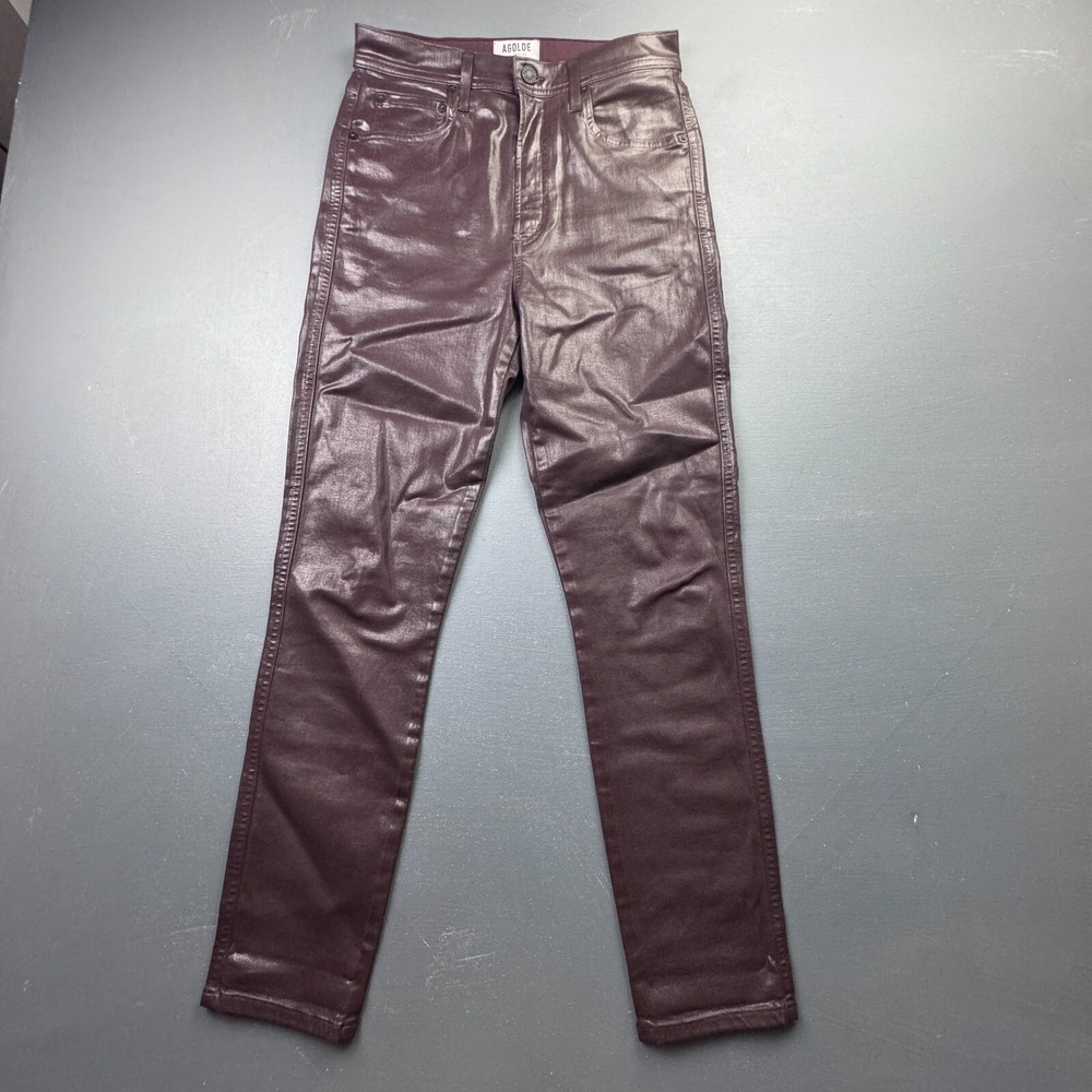 Agolde Pants Women's 29 Brown Faux Leather High Rise Slim Fit Stretch Vintage